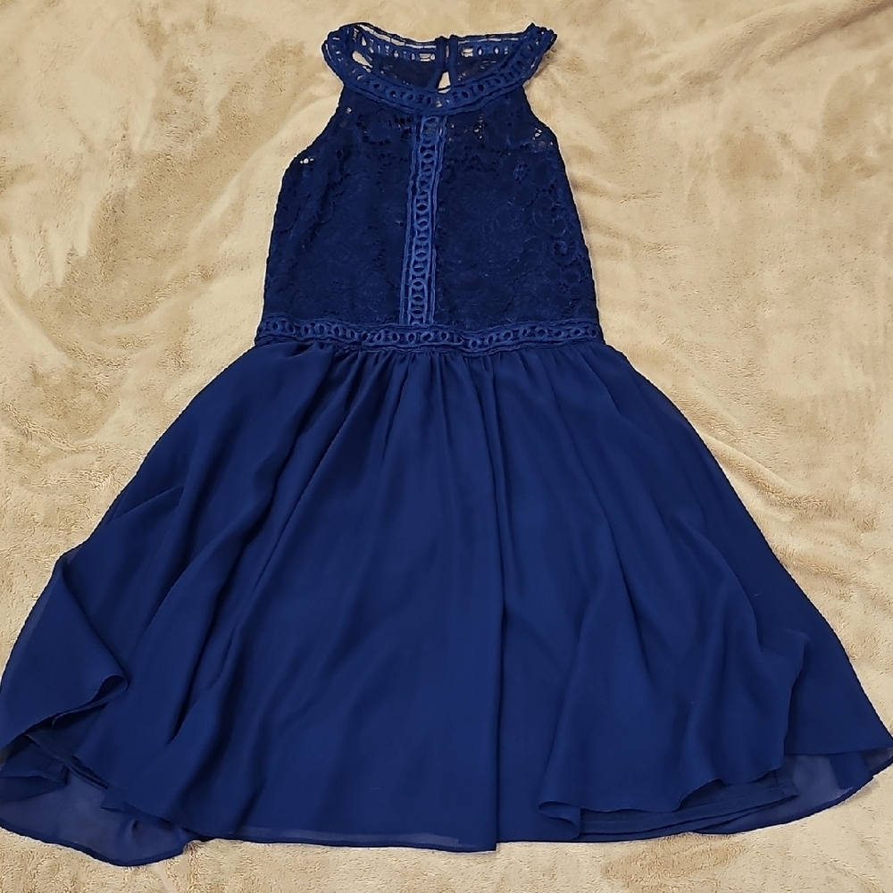 Francesca's Collections Blue Halter A-Line Dress